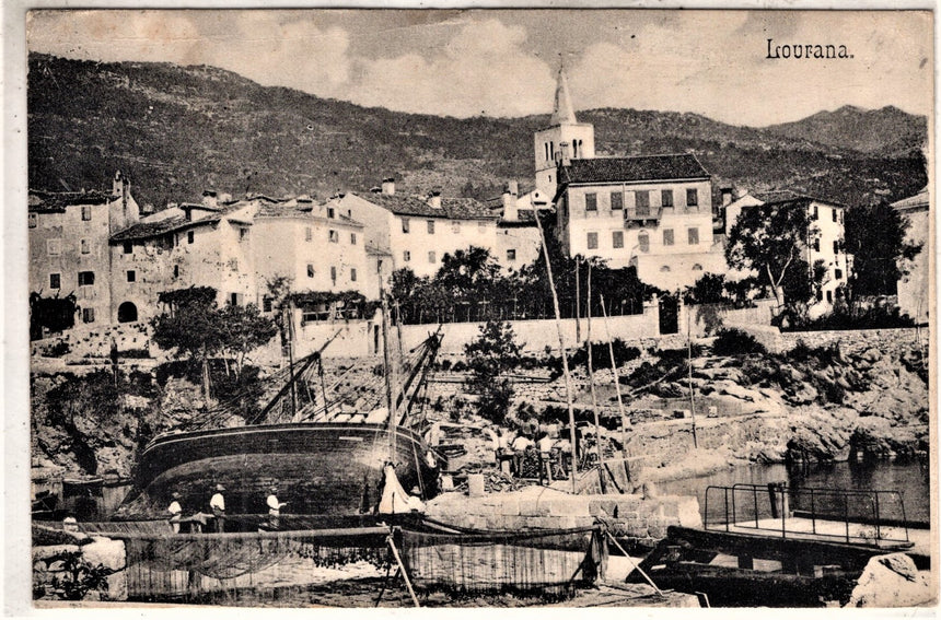 Cartolina antica Lovrana panorama Istria Croazia