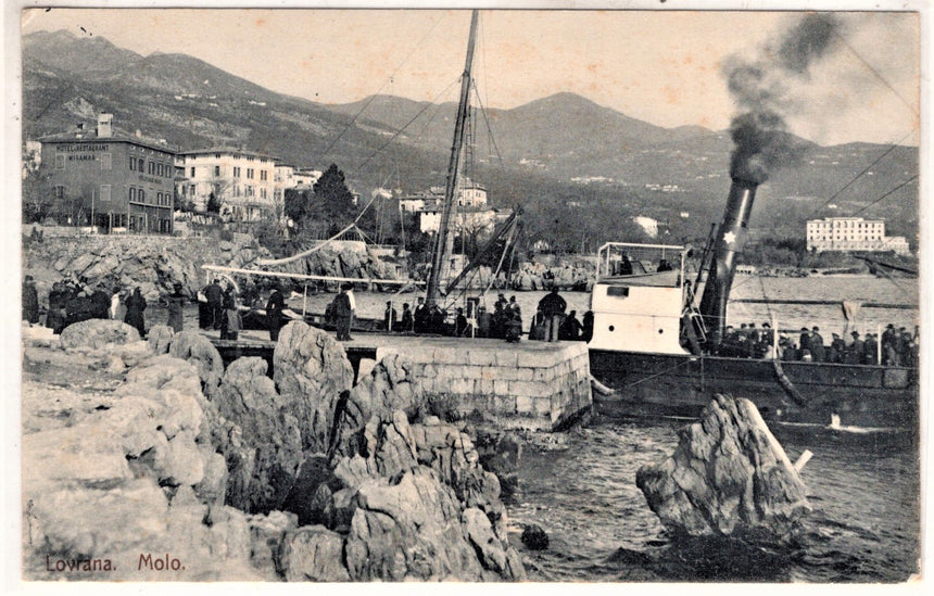 Cartolina antica Lovrana il Molo Istria Croazia