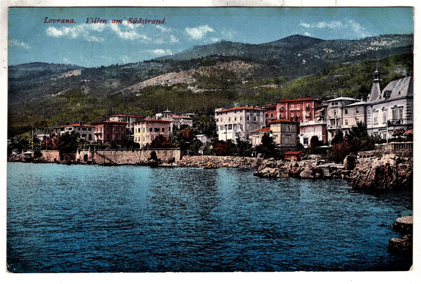 Cartolina antica Lovrana Villen am Sudstrand Croazia