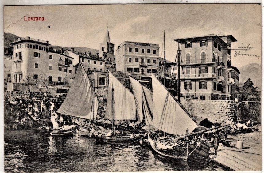 Cartolina antica Lovrana Hafen Hotel Konicvilla Croazia