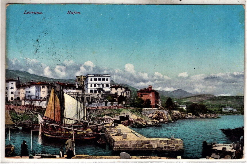 Cartolina antica Lovrana Hafen Hotel Konicvilla Croazia