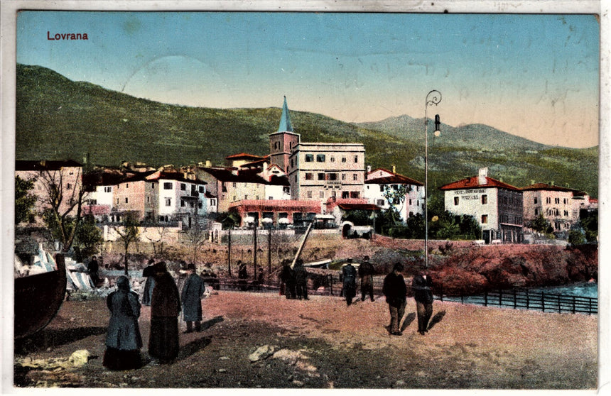 Cartolina antica Lovrana Hafen Hotel Konicvilla Croazia