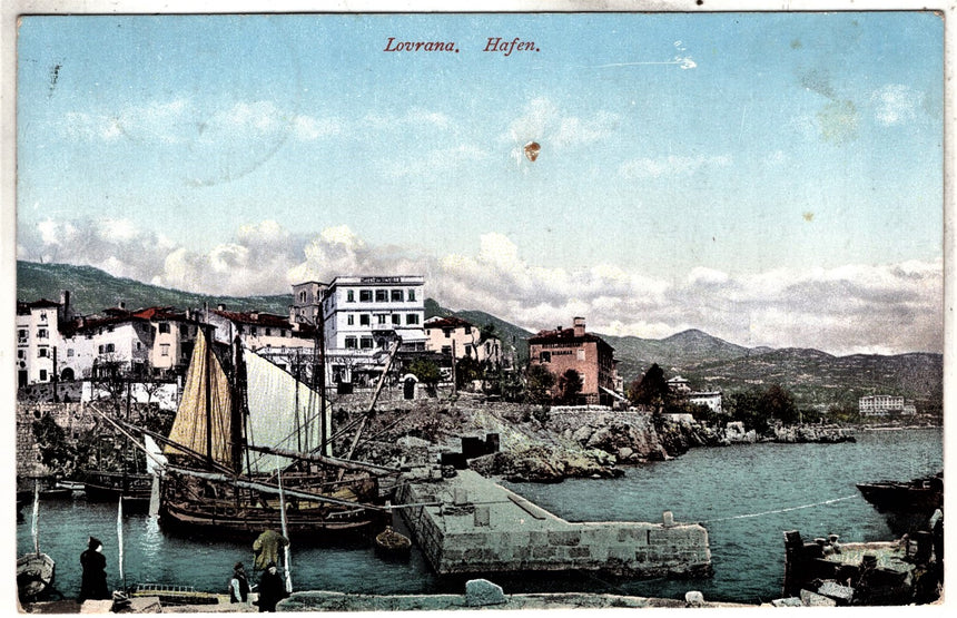 Cartolina antica Lovrana il porto Istria Croazia