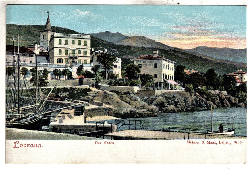 Cartolina antica Lovrana der Hafen il porto Istria Croazia