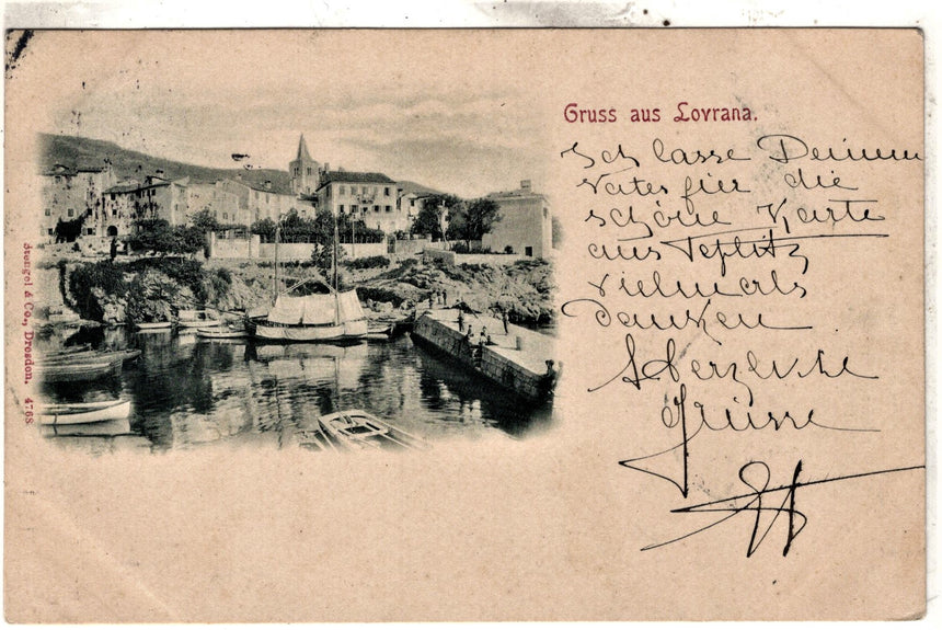 Cartolina antica Lovrana Gruss aus Lovrana 1898 Istria Croazia