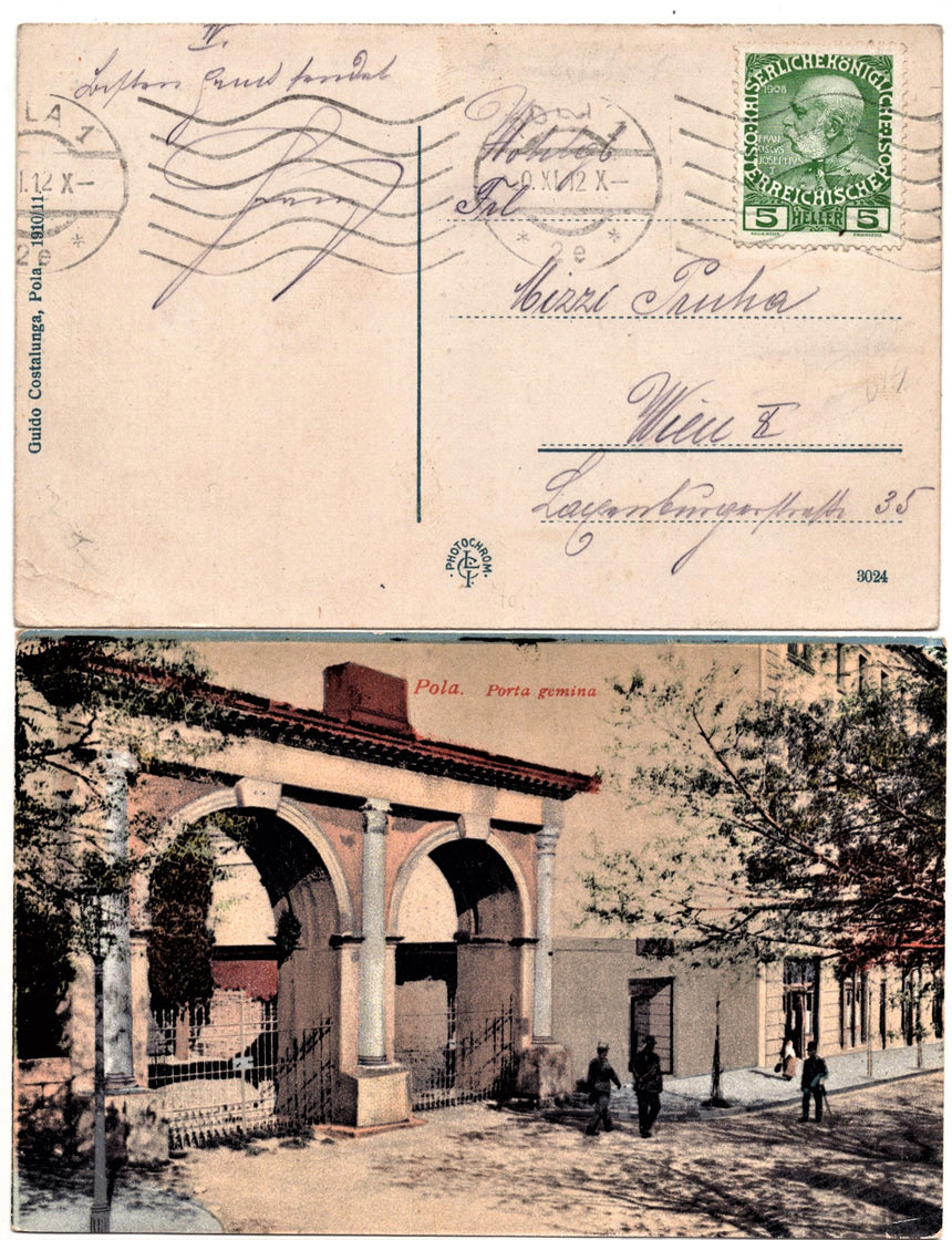 Cartolina antica Pola porta Gemina Istria Croazia