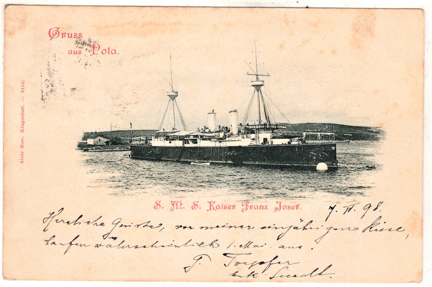 Cartolina antica Pola Gruss aus Pola nave S.M.SA. Kaiser Franz Josef