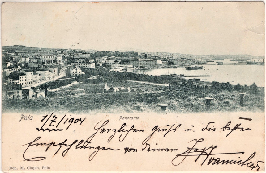Cartolina antica Pola Croazia panorama spedita a Branzoll Bozen Tirol