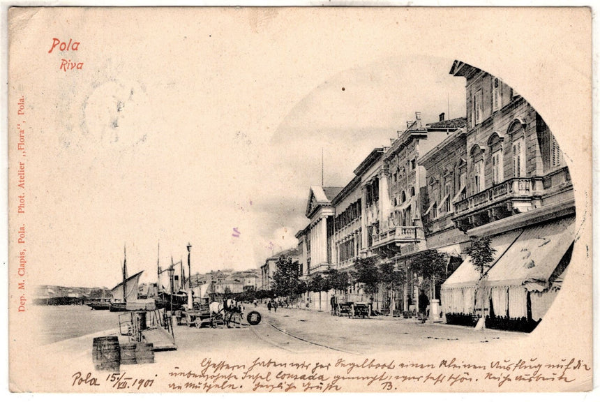 Cartolina antica Pola Policarpo la Riva Croazia