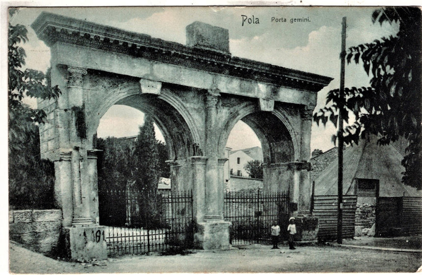 Cartolina antica Pola Policarpo Croazia porta Gemini