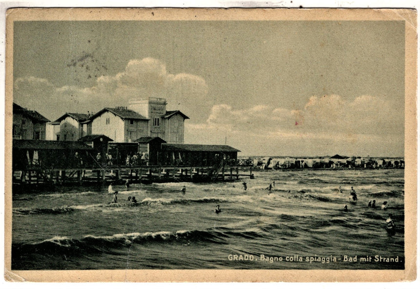 Cartolina antica Grado bagno colla spiaggia Croazia