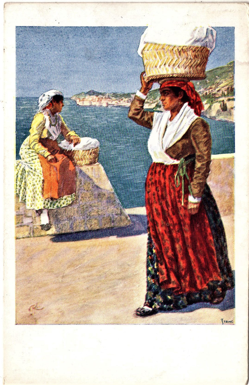 Cartolina antica Ragusa donne in costume Croazia