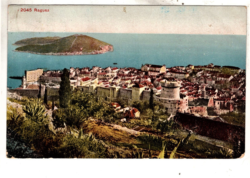 Cartolina antica Ragusa panorama del porto Croazia
