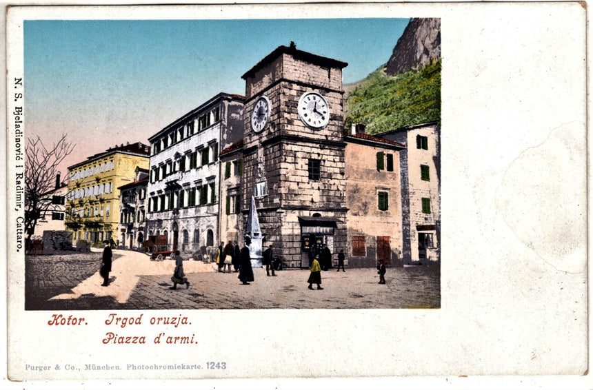 Cartolina antica Kotor piazza d Armi Montenegro Croazia