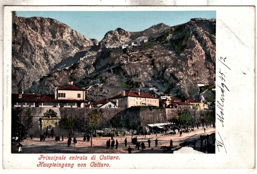 Cartolina antica Cattaro principale entrata di Cattaro Montenegro Croazia