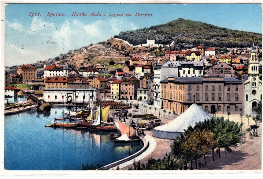 Cartolina antica Spalato Ilirska obala i poglet na Marjan Croazia