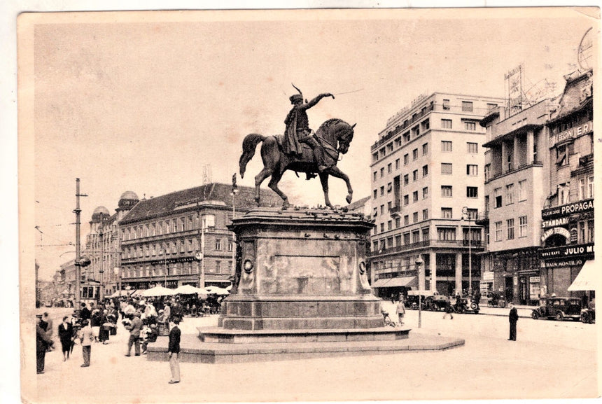 Cartolina antica Zagabria Spomenik Bana Jelacica spedita a Bolzano Croazia