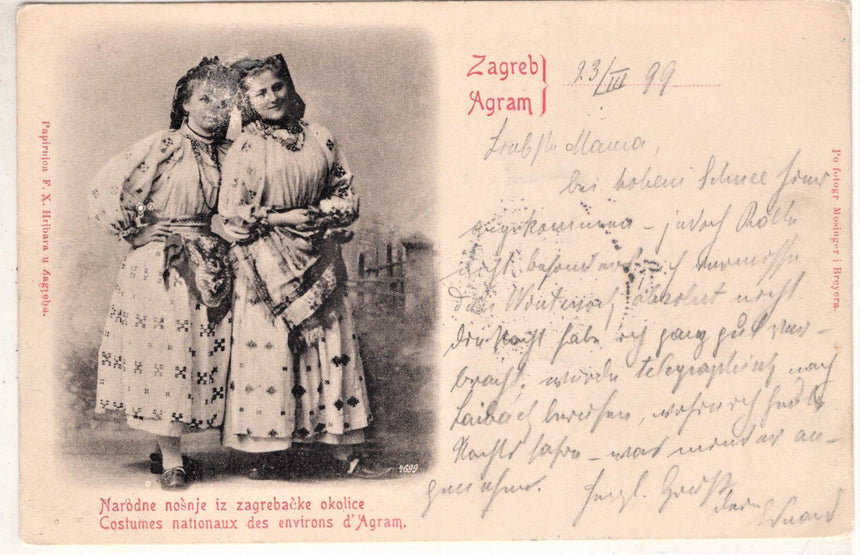 Cartolina antica Zagabria Agram Costumes nationaux Croazia