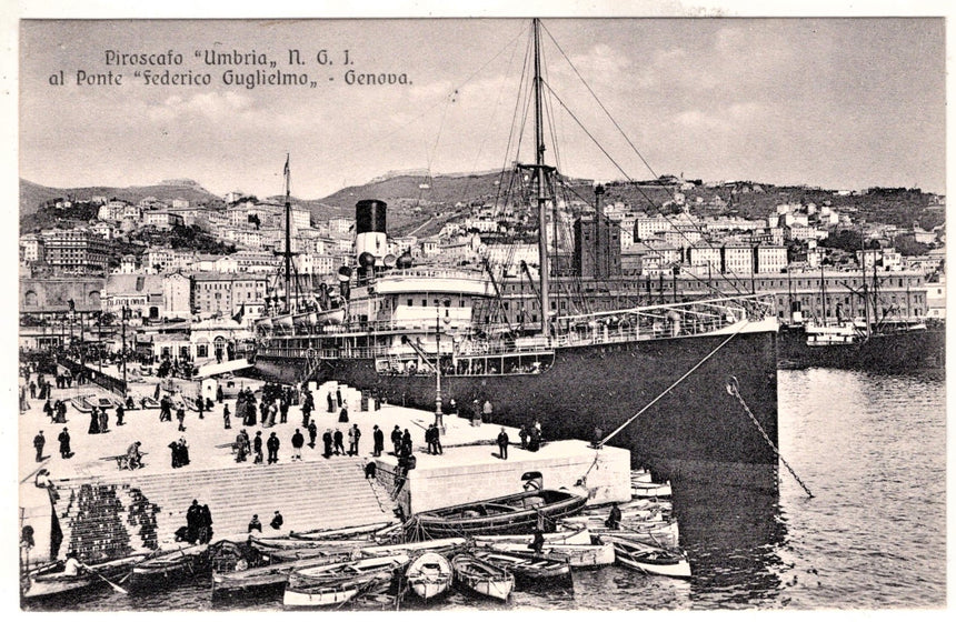 Cartolina antica Genova il ponte Federico Giglielmo con piroscafo Umbria