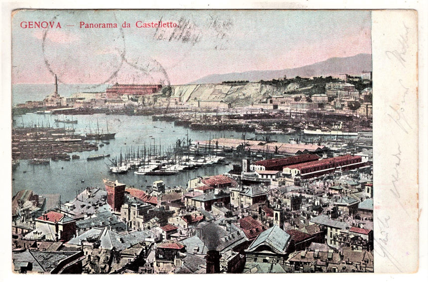 Cartolina antica Genova il porto dal castelletto