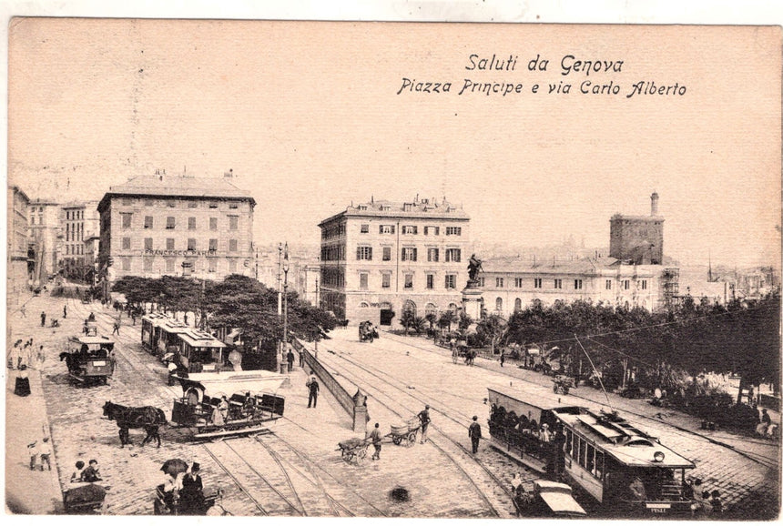 Cartolina antica Genova piazza Principe e via C.Alberto