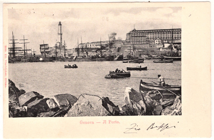 Cartolina antica Genova il porto sped. A Trento