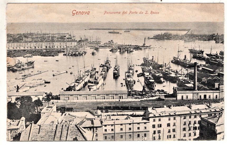 Cartolina antica Genova il porto da San Rocco
