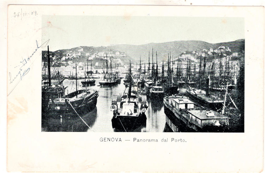 Cartolina antica Genova panorama del porto
