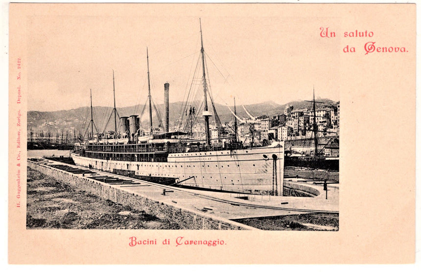 Cartolina antica Genova un saluto nave nel bacino di carenaggio