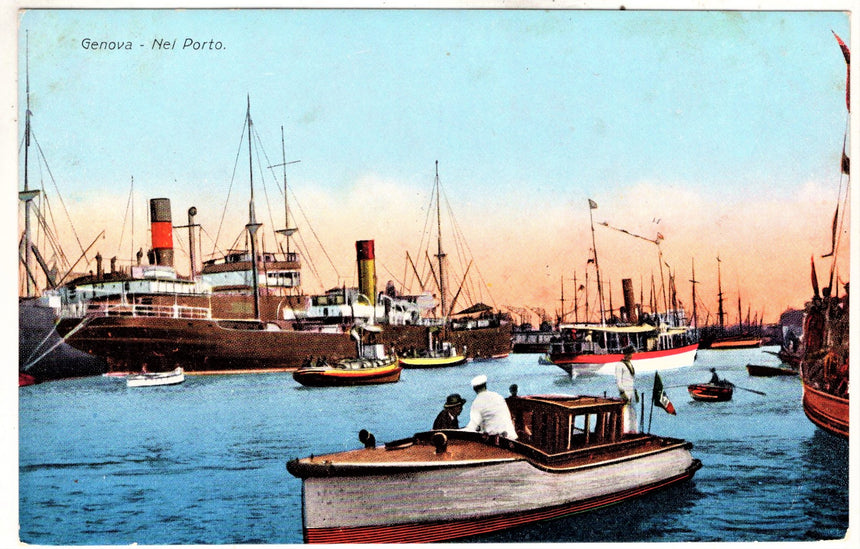 Cartolina antica Genova navi nel porto