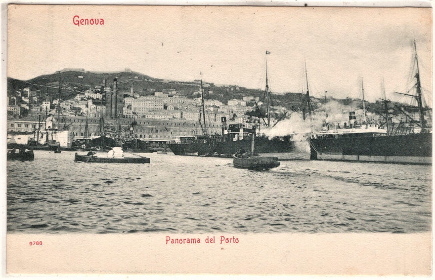 Cartolina antica Genova navi nel porto