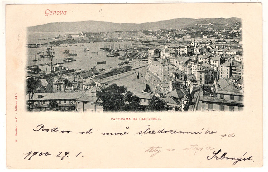 Cartolina antica Genova panorama da Carignano