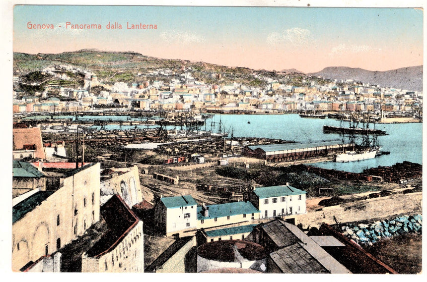 Cartolina antica Genova il porto dalla lanterna