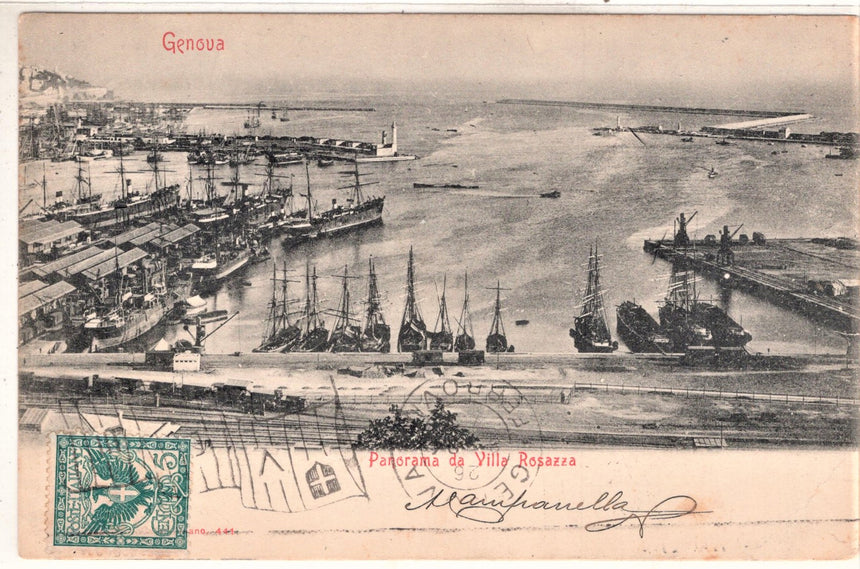 Cartolina antica Genova il porto da villa Rosazza