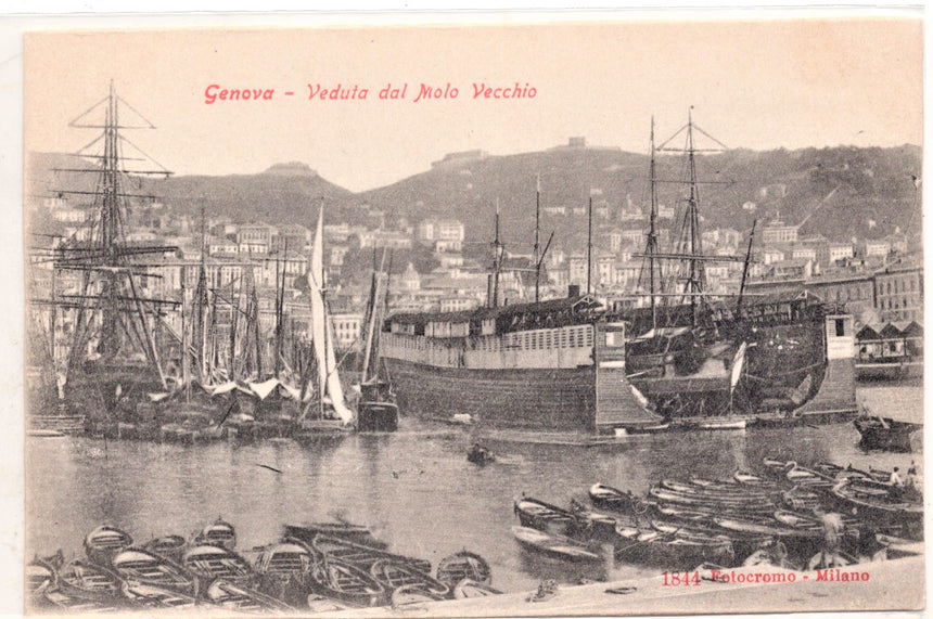 Cartolina antica Genova veduta dal Molo vecchio