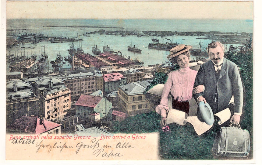 Cartolina antica Bene arrivati nella superba Genova