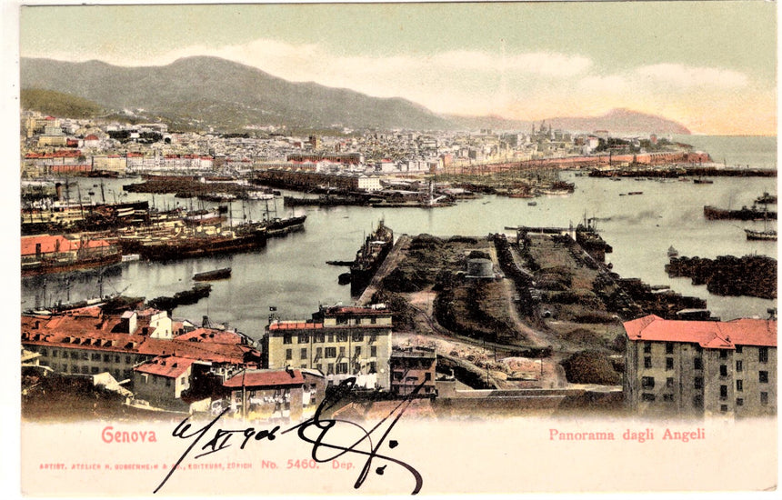 Cartolina antica Genova panorama dagli Angeli