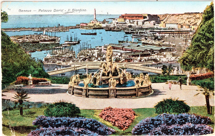 Cartolina antica Genova palazzo Doria il giardino