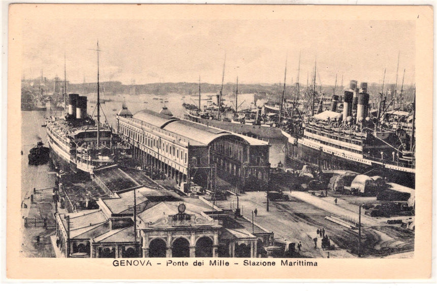 Cartolina antica Genova ponte dei Mille Stazione Marittima