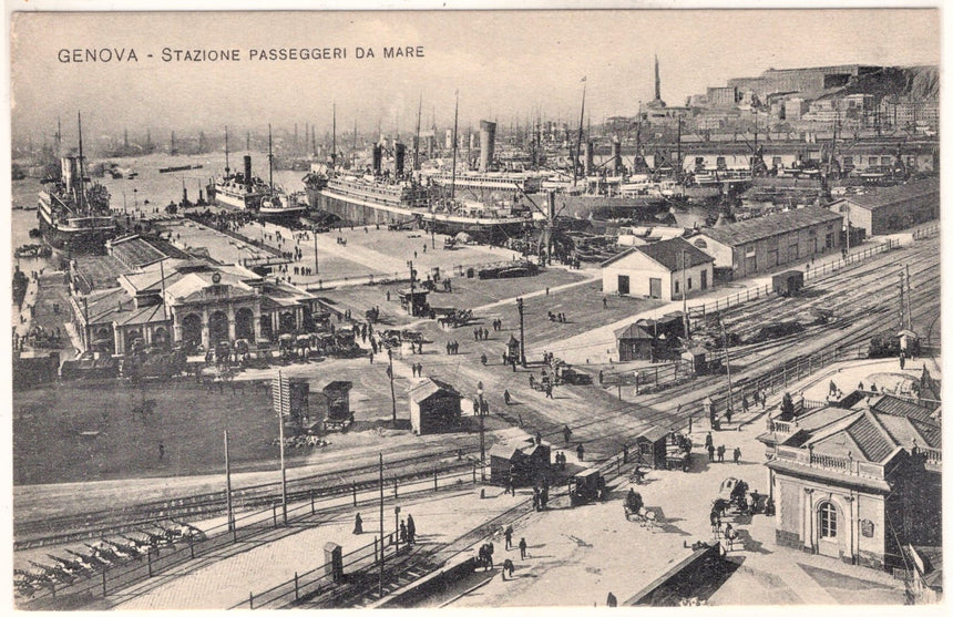 Cartolina antica Genova stazione passeggeri da mare