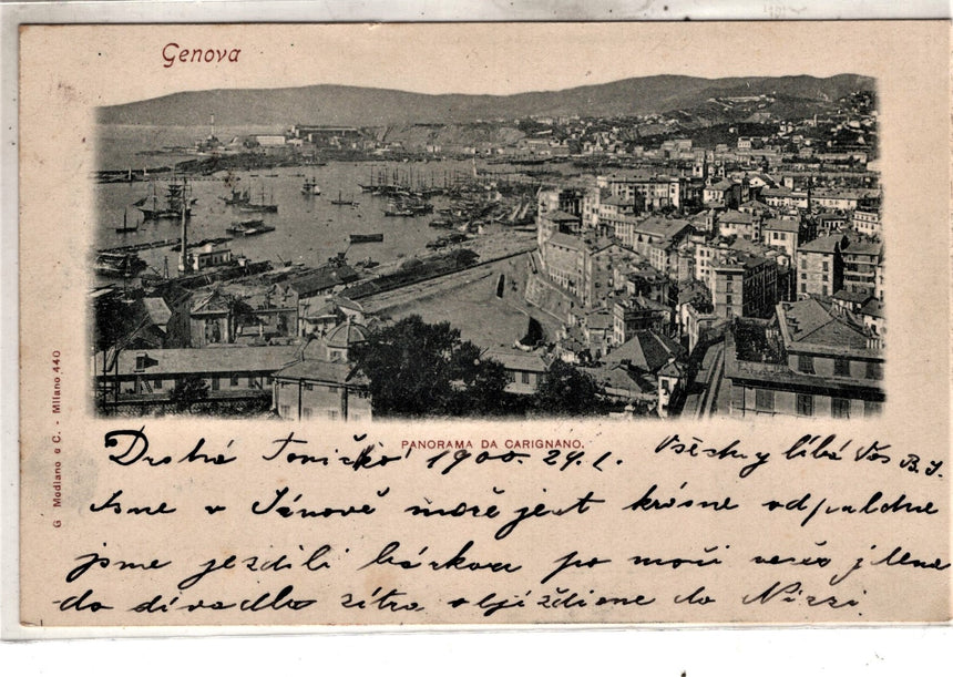 Cartolina antica Genova panorama da Carignano