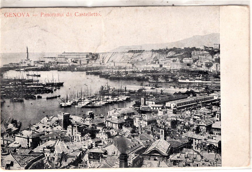 Cartolina antica Genova panorama da Castelletto