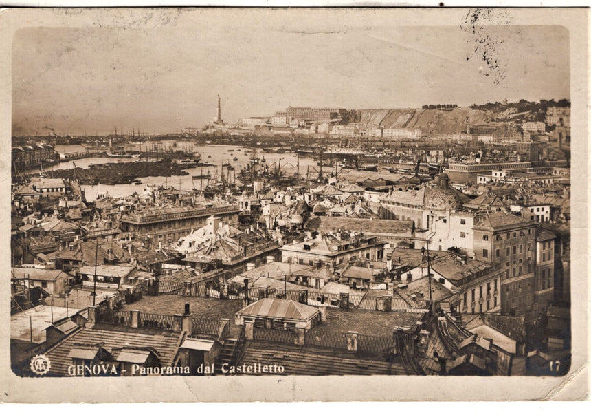 Cartolina antica Genova panorama da Castelletto