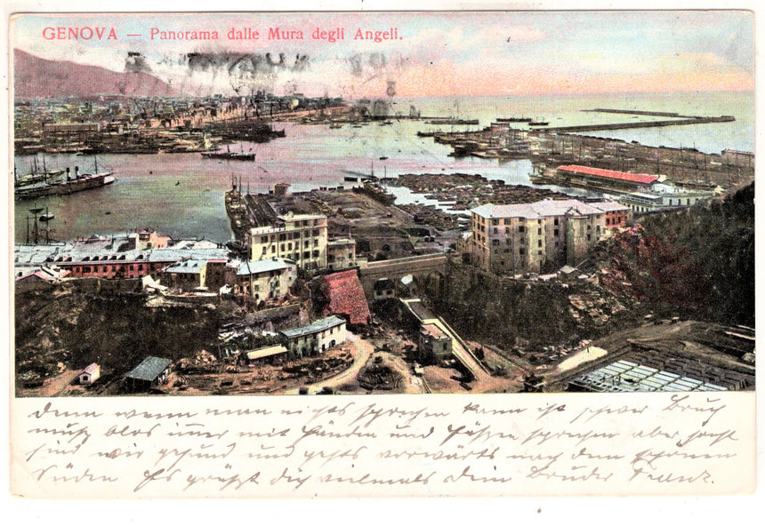 Cartolina antica Genova panorama dagli Angeli