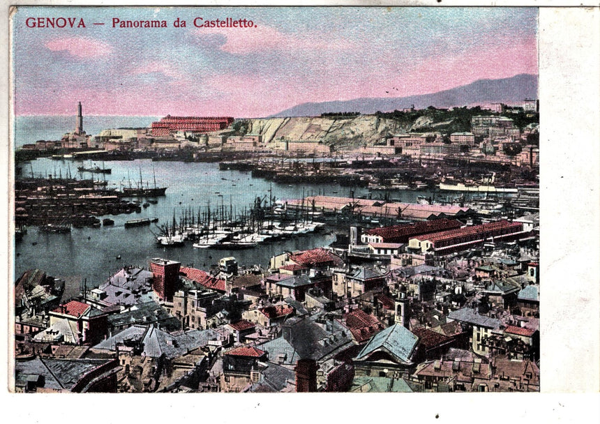 Cartolina antica Genova panorama da Castelletto