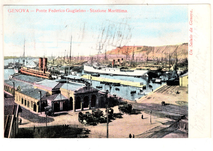 Cartolina antica Genova ponte F.Guglielmo stazione marittima