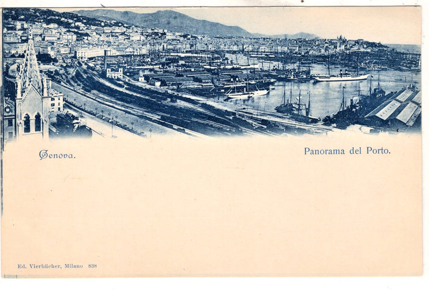 Cartolina antica Genova panorama del porto