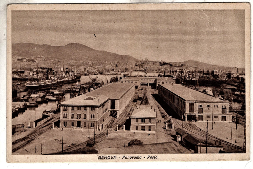 Cartolina antica Genova panorama del porto