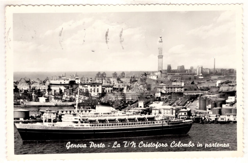 Cartolina antica Genova nave Gristoforo Colombo in partenza
