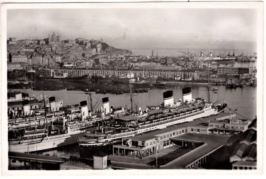 Cartolina antica Genova navi in porto
